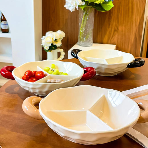 【轻奢双耳分格盘】陶瓷双耳分格盘家用菜盘水果盘子菜碟子零食盘2025新款轻奢 商品图5