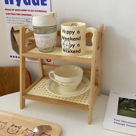 【奶油风藤编置物架，多层设计】奶油风藤编杯子收纳置物架杯架 多层桌面杂物收纳架 宿舍厨房整理架-QQ