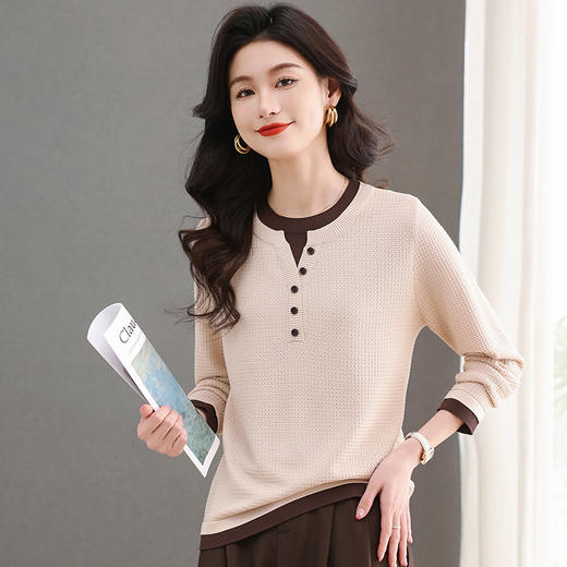 CC-103-8233假两件长袖t恤女2025春装新款宽松显瘦遮肚子毛衣洋气针织打底衫 商品图0