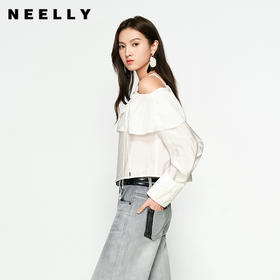 NEELLY纳俪商场同款春季新款荷叶边设计感衬衫女韩版简约短上衣N25031R01123