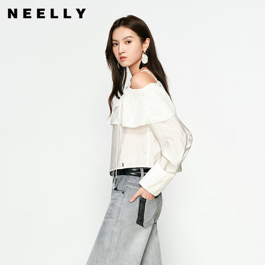 NEELLY纳俪商场同款春季新款荷叶边设计感衬衫女韩版简约短上衣N25031R01123 商品图0