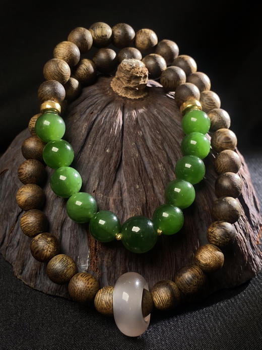 XY0011沉香DIY碧玉双圈手链手持 商品图5