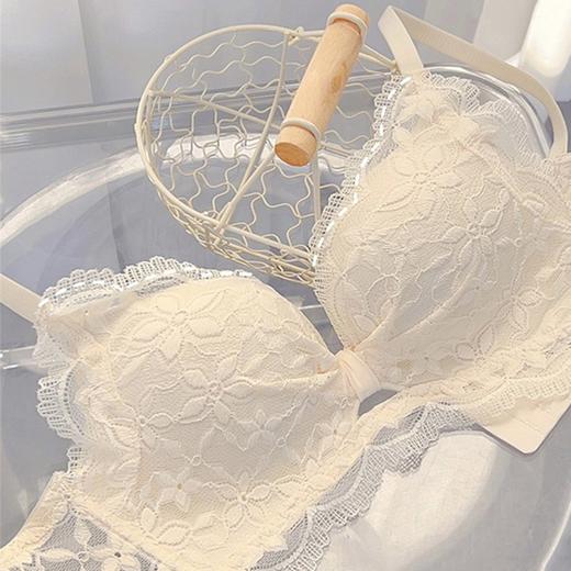 【穿出性感日系漫画胸】法式轻氧棉软软糯糯小胸穿也服帖聚拢，加宽侧翼+蕾丝遮挡收副乳，防下垂无钢圈上托文胸罩套装QQ 商品图3