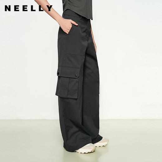 NEELLY纳俪商场同款春新款时尚随性阔腿工装裤女深色直筒百搭长裤N25031H01137 商品图0