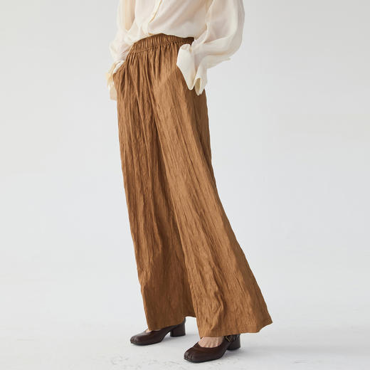 谜底阔腿裤长裤女2025春新品时尚肌理褶皱感宽松休闲裤251MK0042 商品图1