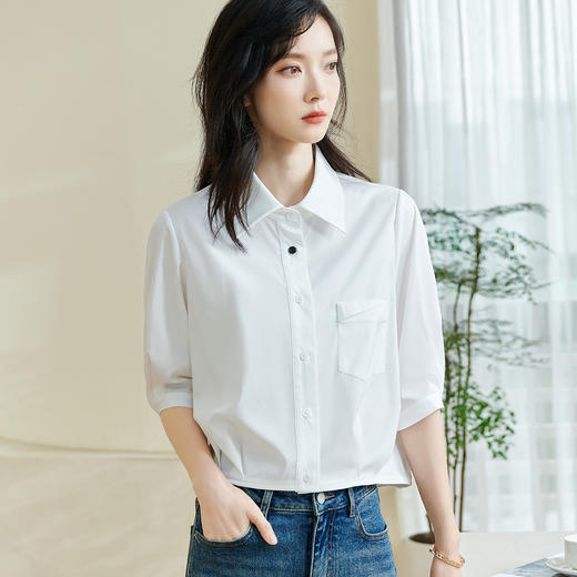 【白色纯棉衬衫】2026春季时尚简约纯色休闲百搭长袖衬衣 商品图5