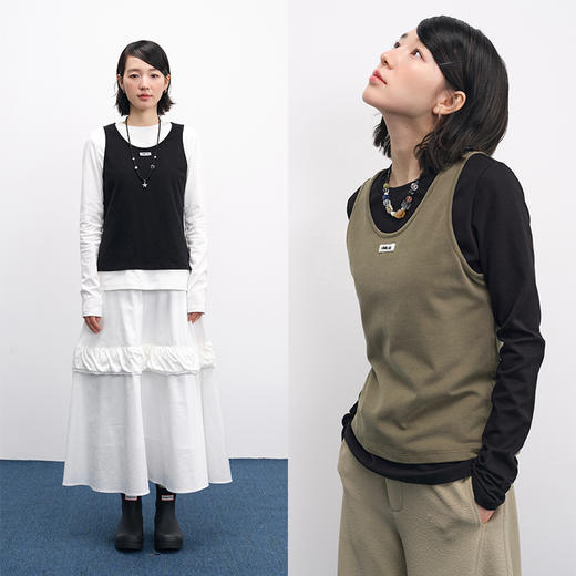 UMILAB【简然】科技奶油棉细腻柔软层次撞色真两件叠穿T恤T702W 商品图0