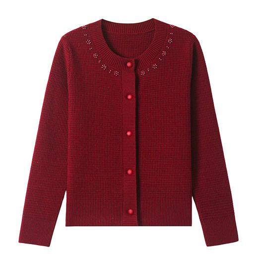 CC-101-56280时尚圆领钉珠针织开衫女短款春装2025新款宽松单排扣显瘦毛衣外套 商品图4