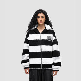 FDR 国潮美式条纹羊羔毛连帽外套男女秋冬季加厚潮牌情侣宽松