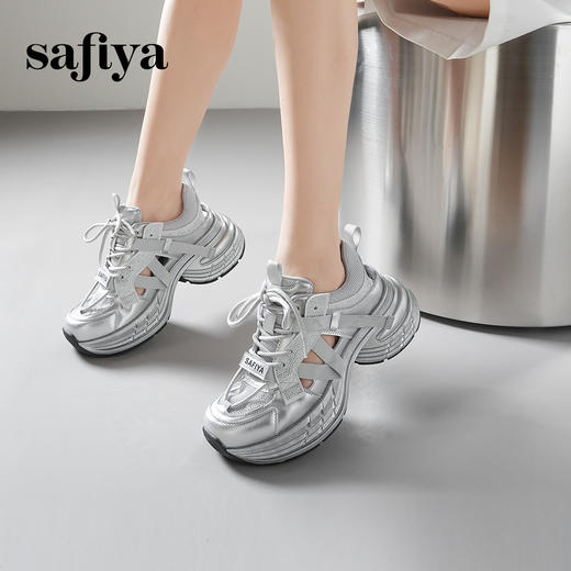 预售10天|Safiya/索菲娅2025潮流厚底网面镂空烫钻增高休闲运动老爹鞋 SFD1112255 商品图8