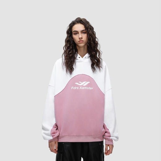 FDR 原创国潮弧度拼接重磅连帽卫衣男女春秋潮牌美式情侣宽松上衣 商品图3