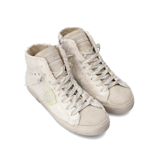 PHILIPPE MODEL 女士绒面革盾牌徽标休闲运动鞋 米色 PRHD BB02 商品图1