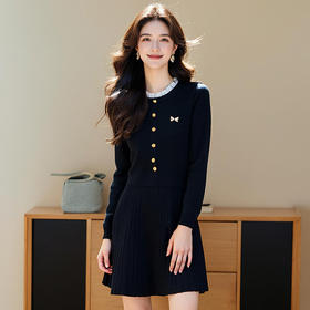 奢姿2025年秋季新款大码女装立领气质裙子胖妹妹学院风胸针连衣裙9851820835