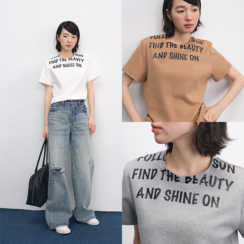 UMILAB【逐光】高品质精梳棉slogan热转印印花宽松百搭T恤T708W