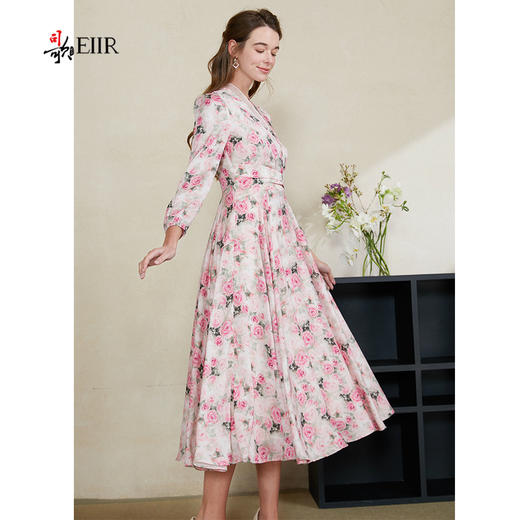 司歌印花雪纺中长连衣裙长袖收腰春A901329X 商品图1