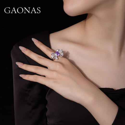 GAONAS 925银合成锆石戒指 紫气盈门 经典美紫色蝴蝶戒指11238JPR 商品图4