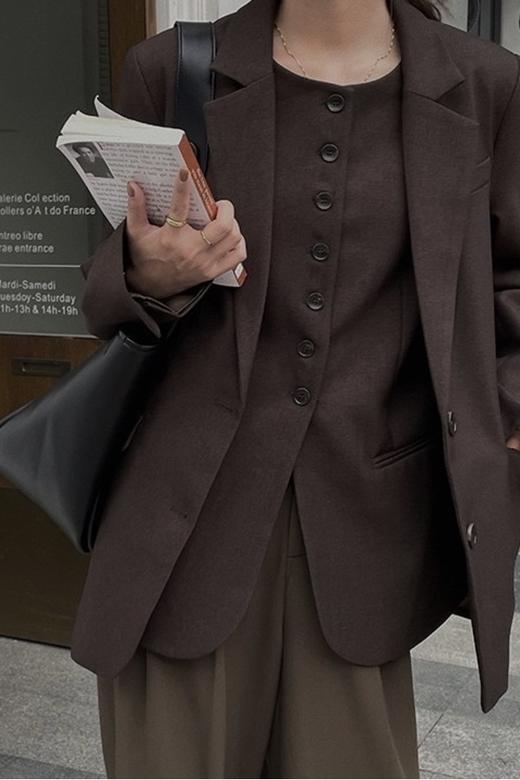 LNNNS 翻领垫肩简约咖色西装外套 15464 商品图1