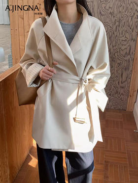 【自带慵懒】阿菁娜松弛宽松廓形一手长立领风衣F30C205002