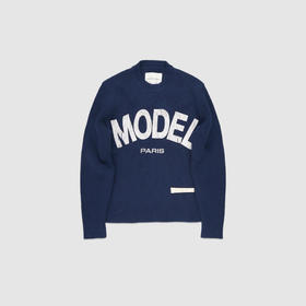 PHILIPPE MODEL 男士字母徽标印花羊毛混纺圆领针织衫 蓝色 SWCU MR06 38