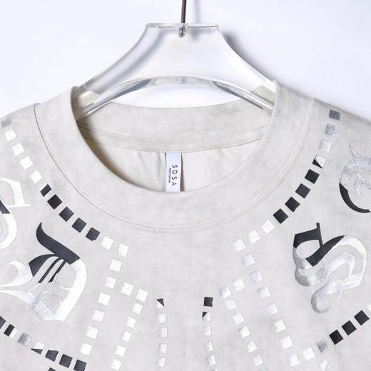 T2300夏季新款时尚个性印花方块圆领短袖T恤美式百搭嘻哈宽松上衣 商品图2