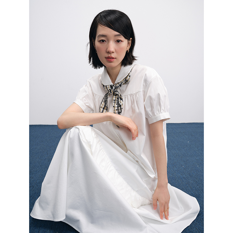 UMILAB【诺言】减龄学院风 100%棉亲肤抗皱娃娃领短袖衬衫H1256W
