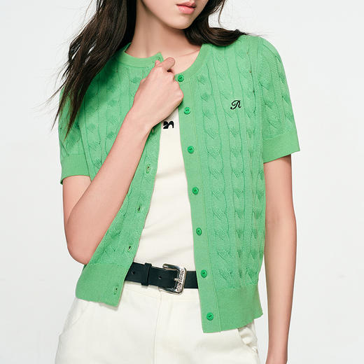 NEELLY纳俪商场同款春季新款显白嫩绿针织衫女修身百搭软糯开衫N25031A01119 商品图2