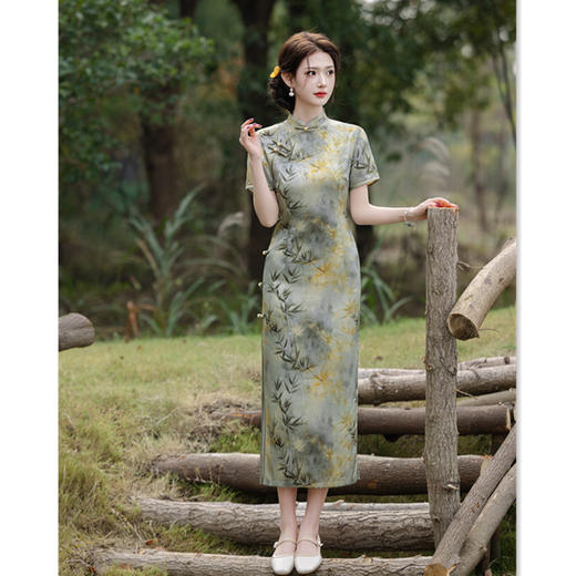 老上海复古中国风长款短袖旗袍2025春夏新款年轻女士传统中式旗袍SYK21975 商品图3