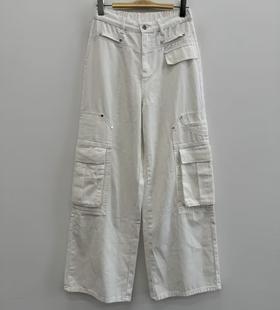 B2-5双口袋工装阔腿裤40805（白）秋季343050070321