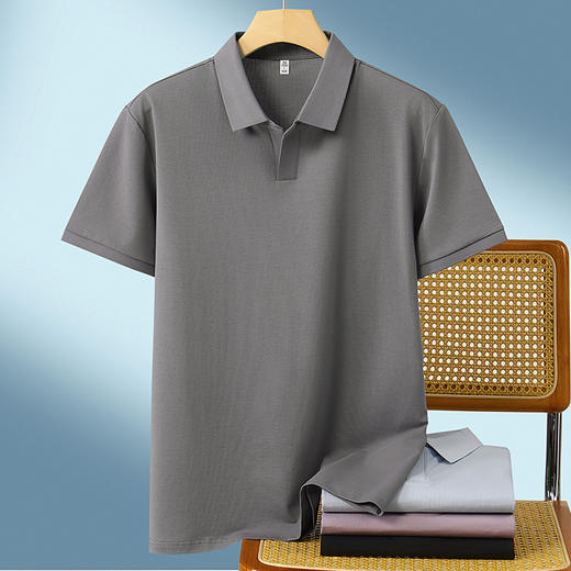 【小V领】【DKP】大依优型大码棉质Polo衫弹力翻领T恤轻奢休闲纯色短袖男宽松T恤上衣胖子 商品图1