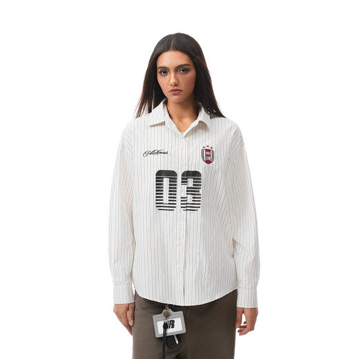 FDR官方店 美式辣妹撞色03印花条纹长袖衬衫女秋季运动宽松衬衣 商品图2