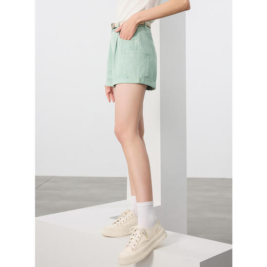 三彩2025春季新款纯棉牛仔短裤薄荷绿口袋热裤卷边休闲M 商品图3