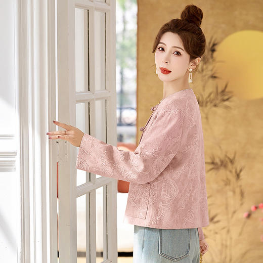 新中式国风外套，时尚复古腰果花亚麻棉刺绣圆领上衣HR-GJC2519 商品图3