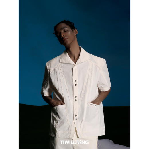 启世录TIWILLTANG“菱晶越境”菱形曲线分割短袖衬衫男夏拼接上衣 商品图2