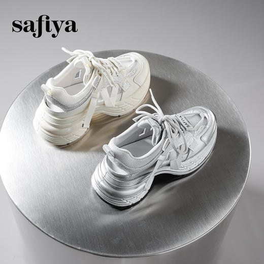 预售10天|Safiya/索菲娅2025潮流厚底网面镂空烫钻增高休闲运动老爹鞋 SFD1112255 商品图6