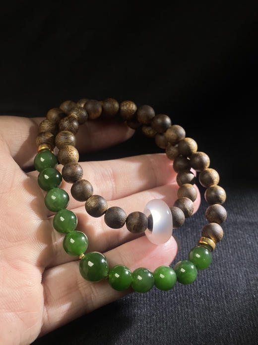 XY0011沉香DIY碧玉双圈手链手持 商品图3