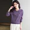 CC-101-82057娃娃翻领针织长袖t恤女士2025春秋季新款洋气拉链打底衫刺绣上衣T 商品缩略图0