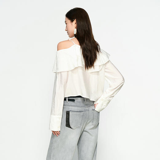 NEELLY纳俪商场同款春季新款荷叶边设计感衬衫女韩版简约短上衣N25031R01123 商品图1