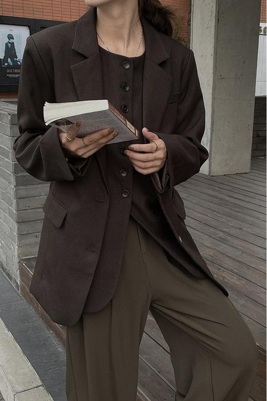 LNNNS 翻领垫肩简约咖色西装外套 15464 商品图0