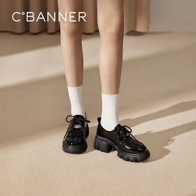 千百度厚底牛漆皮乐福鞋女款增高JK深口牛津小皮鞋A25186991