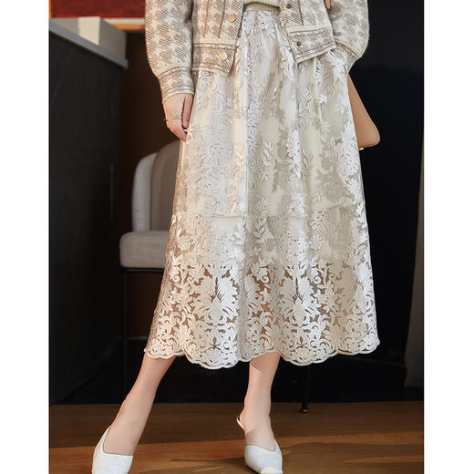 【认准正版】轻奢法式中长款蕾丝时尚气质黑色显瘦半身裙子M2378 商品图1