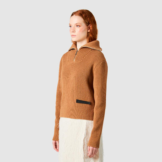 PHILIPPE MODEL 女士字母徽标印花混纺羊毛半拉链针织衫 棕色 SWCD MR35 60 商品图1