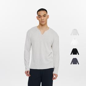 oneup华夫格V领长袖T恤