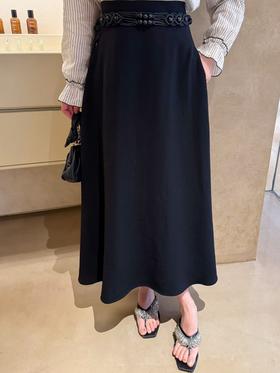 周小姐的故事 | 洋洋洒洒高级斜裁半裙 黑色 配同款腰带