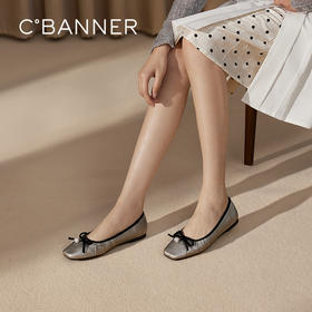 千百度羊皮蝴蝶结时尚芭蕾鞋女款气质百搭新款平底鞋浅口晚晚单鞋A25171801