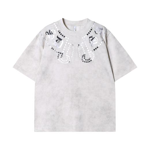 T2300夏季新款时尚个性印花方块圆领短袖T恤美式百搭嘻哈宽松上衣 商品图1