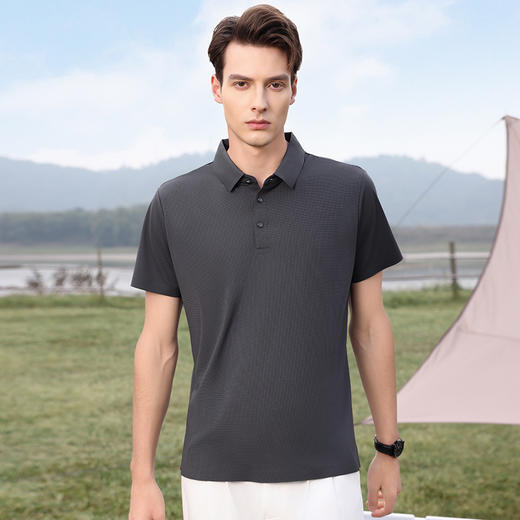 【冰丝】【DKP】大依优型大码Polo衫弹力凉感翻领T恤轻奢休闲纯色短袖男宽松T恤上衣胖子 商品图3