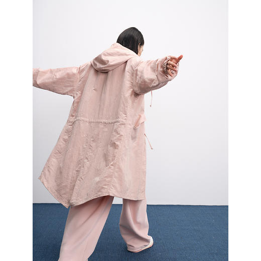 UMILAB【沐风】微皱肌理面料 腰部可调节抽绳中长款廓形风衣C915H 商品图1