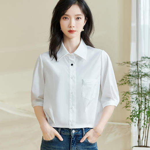 【白色纯棉衬衫】2026春季时尚简约纯色休闲百搭长袖衬衣 商品图3
