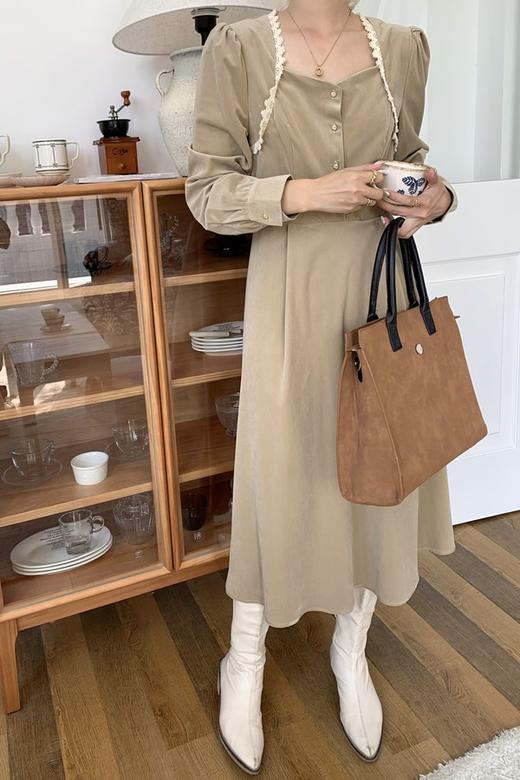 Stay2Weeks 温柔系卡其色高腰A字连衣裙 15610 商品图2