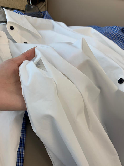 221-4 渠道货 高圆圆同款 客订专用面料 纯色白衬衫 格纹蓝衬衫 商品图13